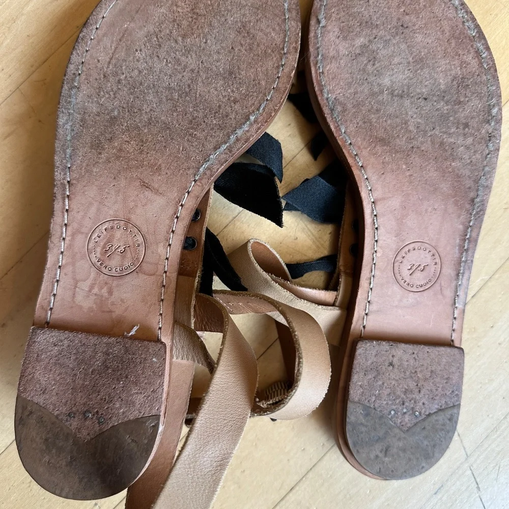 Anthropologie Leifsdottir Ulrika Tan, Black Bows Flat Sandals, 37.5, CB2359 - Picture 4 of 5